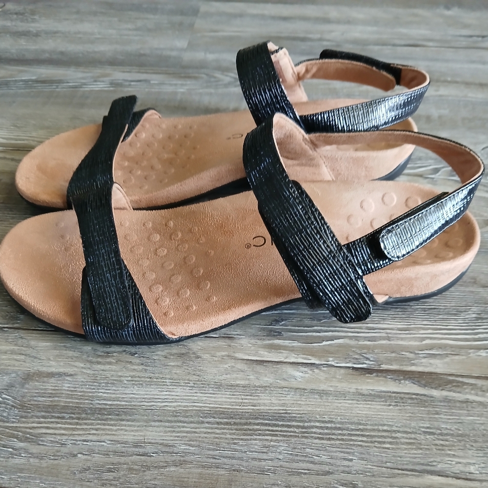 Vionic Farra II Strappy Sling Back Velcro Adjustable Flat Sandal Black Ladies 10 - Picture 3 of 9